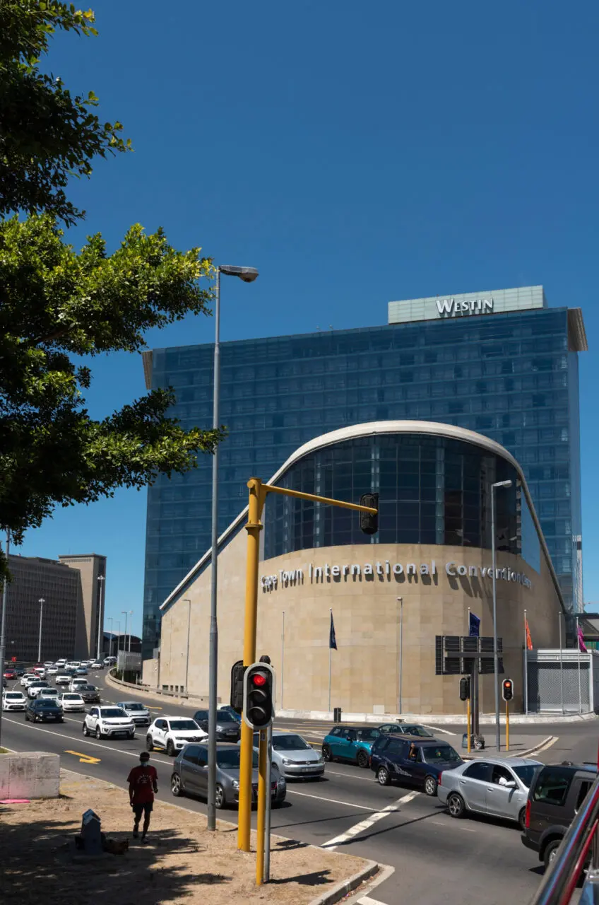 Road view of the CTICC in Cape Town.
