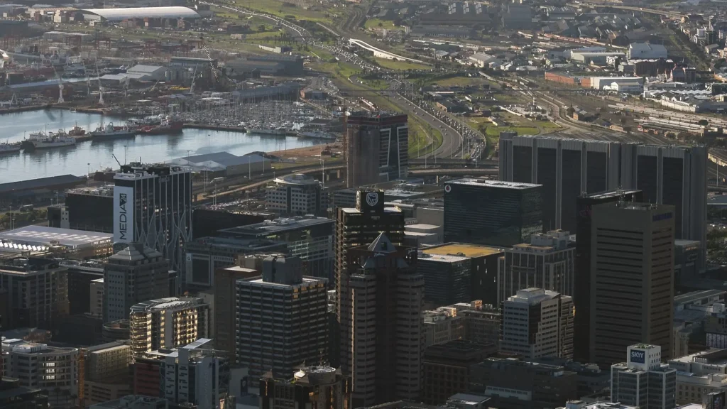 A view of Cape Town's central business district taken from Table Mountain.