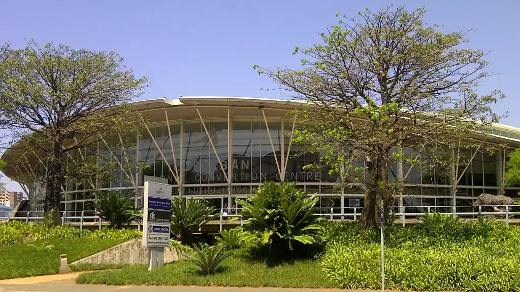 Exterior of Durban Exhibition Centre on a sunny day.