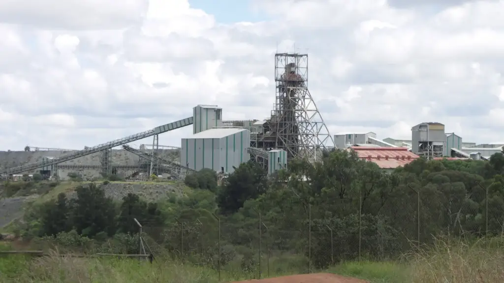 A mining site in South Africa showing the headframe and hoist house.